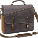 LOVEVOOK Mens Messenger Bag， 15.6 Inch Waterproof Waxed Canvas Briefcase Vintage Leather Computer Laptop Book Bag Large Satchel Shoulder Bag for Work， Travel， School